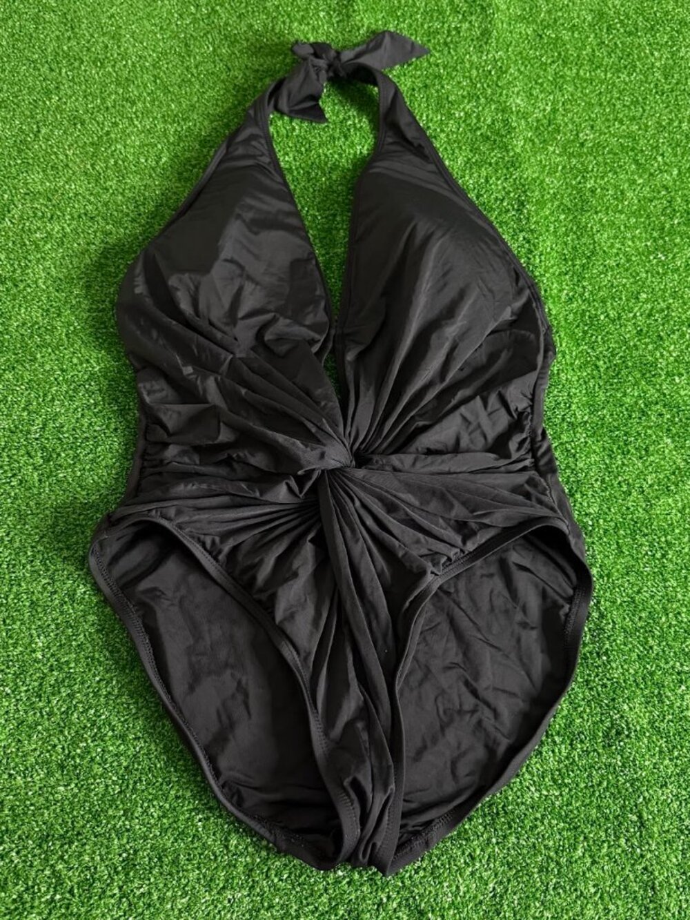 Kenneth Cole Black One-Piece Swimsuit Halter Neck Twist Front Bathing Size S/M